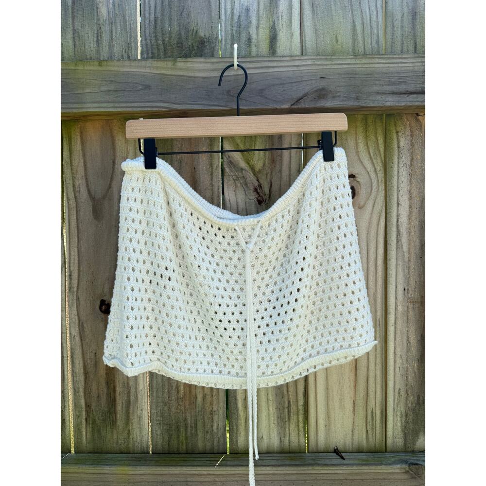 No Boundaries Ivory Crochet Drawstring Mini Skirt